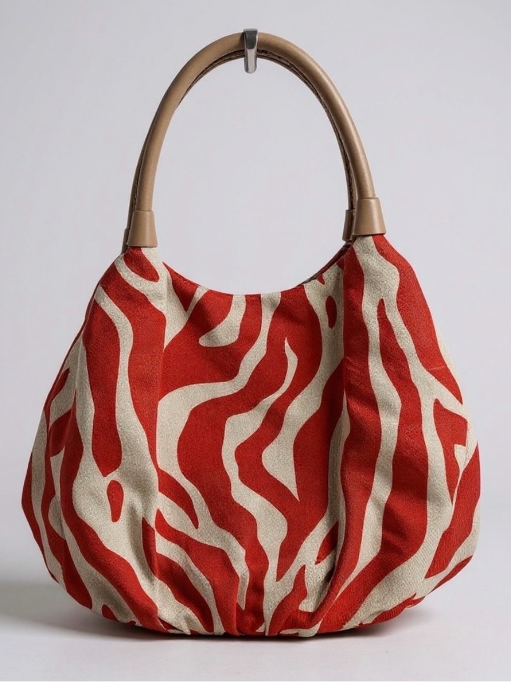 Kate Spade Orange and Cream Zebra-Print Hobo Bag with Beige Handles - Picture 2 of 8